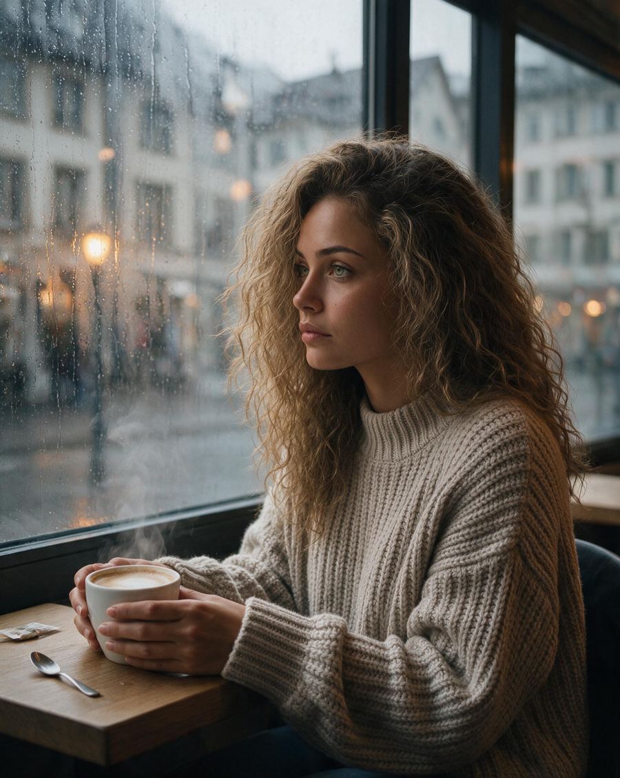 Lea mit Kaffee im Café
