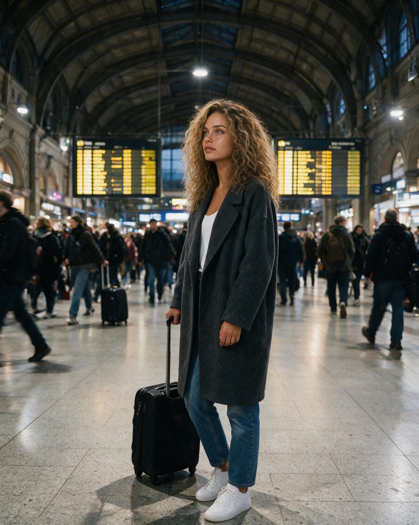 Lea mit Koffer im Zürcher Hauptbahnhof